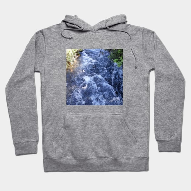 A flowing river,river, flow, water, turquoise, navy, blue, vegetation, paradise, island, summer, beach, adventure, foam, tropical, exotic, aqua, rain, xmas, holidays, Hoodie by PrintedDreams